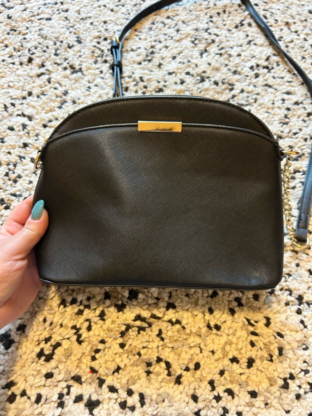 Classic Black Crossbody Bag with Gold Accent